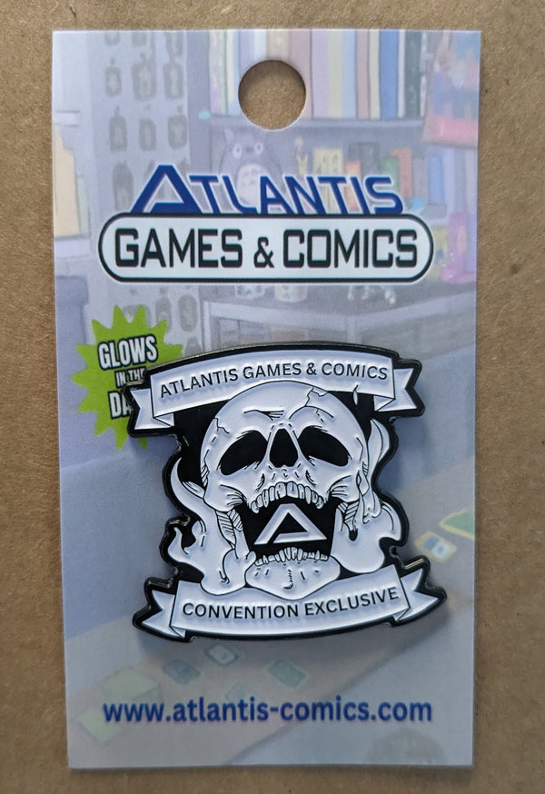 Atlantis Swag: 2024 Flaming Skull Logo Convention Exclusive 1.5" Pin (Glow in the Dark)