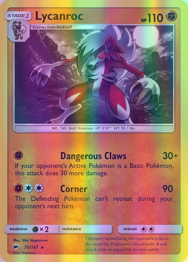 Lycanroc - 075/147 (SM:BUS) Holo Rare - Near Mint Reverse Holofoil