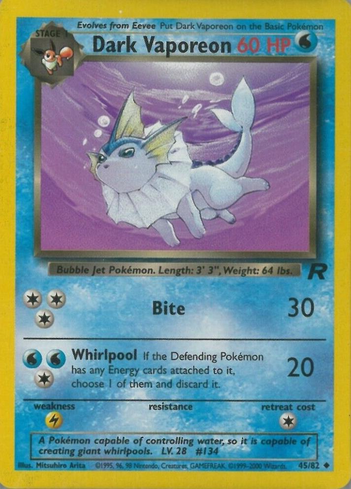 Dark Vaporeon - 45/82 (TR) Uncommon - Unlimited Damaged