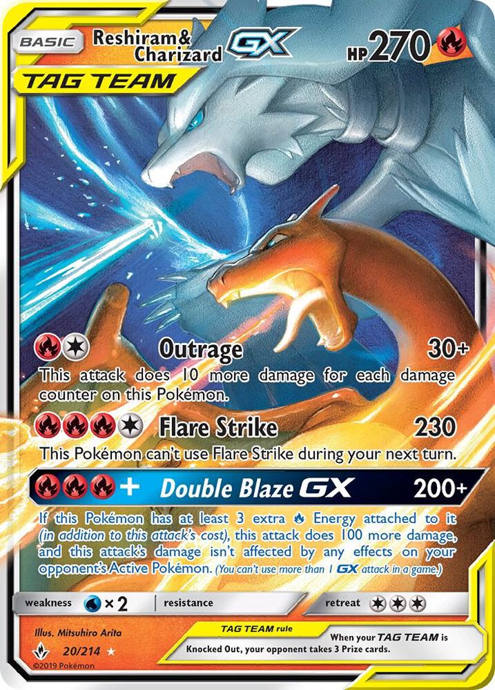 Reshiram & Charizard GX - 20/214 (UNB) Light Play Ultra Rare