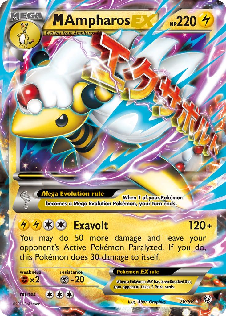M Ampharos EX - 028/098 (AOR) Ultra Rare - Damaged Holofoil
