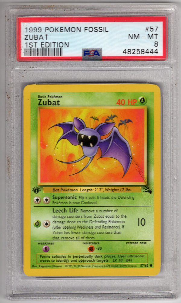 Zubat - 57/62 (FO) Common - Near Mint 1st Edition (Graded - PSA 8)