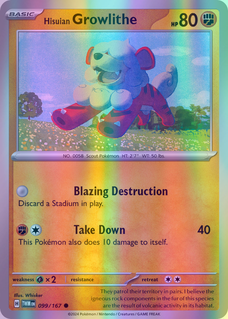 Hisuian Growlithe - 099/167 (TWM) Common - Near Mint Reverse Holofoil