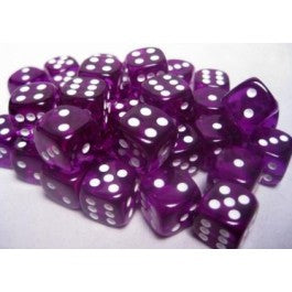 CHX23607: Translucent - 16mm D6 Purple w/white (12)