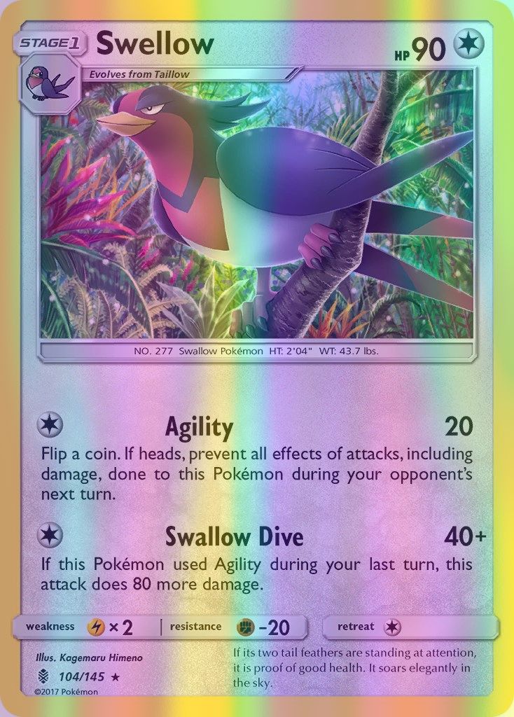 Swellow - 104/145 (SM:GRI) Rare - Near Mint Reverse Holofoil