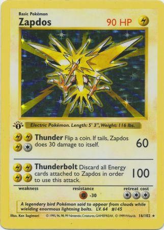 Zapdos - 016/102 (BS) 1st Edition Holo Rare - Near Mint Holofoil