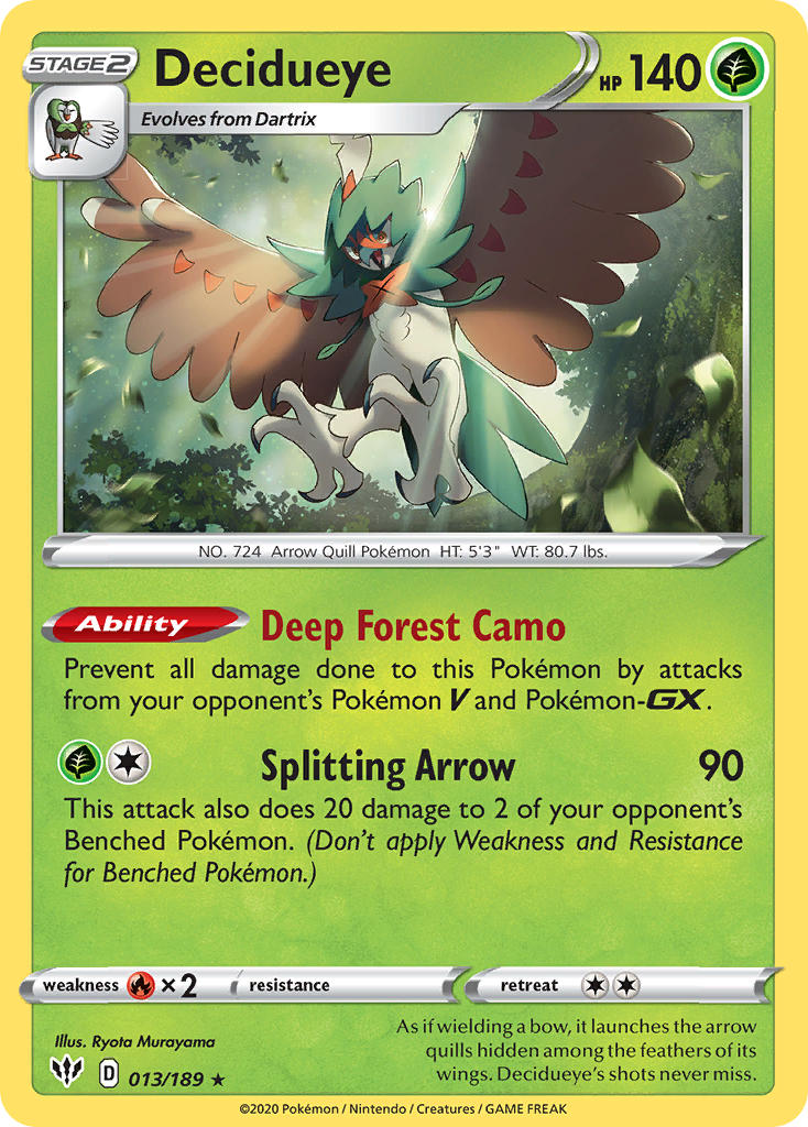 Decidueye - 013/189 (SWSH03) Holo Rare - Near Mint Holofoil