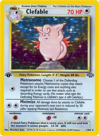 Clefable - 01/64 (JU) Holo Rare - Heavily Played 1st Edition Holofoil