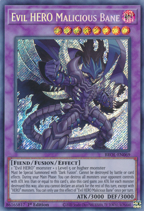 Evil HERO Malicious Bane (BROL-EN069) Secret Rare - Near Mint 1st Edition