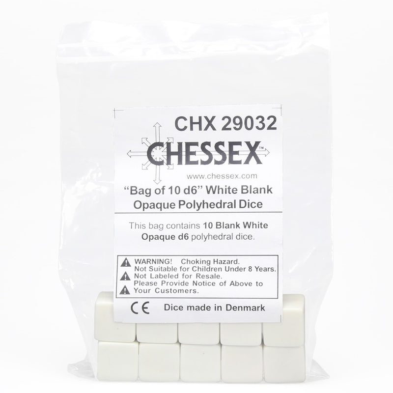 CHX29032: Bag of 10 D6 White Black Opaque Polyhedral Dice