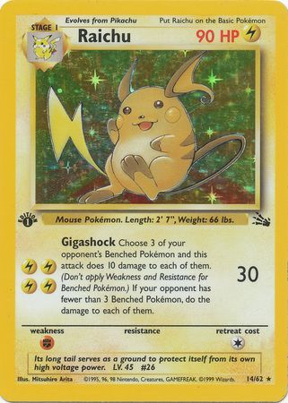 Raichu - 14/62 (FO) Holo Rare - Near Mint 1st Edition Holofoil