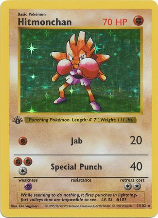 Hitmonchan - 007/102 (BS) 1st Edition Holo Rare - Near Mint Holofoil