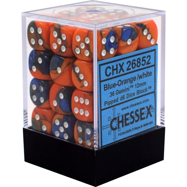 CHX26852: Gemini - 12mm D6 Blue-Orange w/white (36) (OOP)