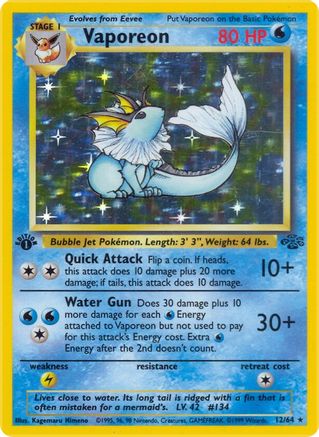 Vaporeon - 12/64 (JU) Holo Rare - Moderately Played Unlimited Holofoil