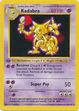 Kadabra - 032/102 (BS) 1st Edition Uncommon - Near Mint