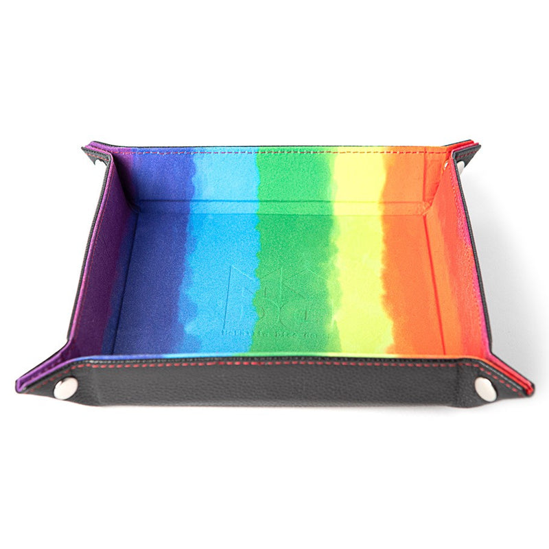 MDG: Folding Velvet Dice Tray With Leather Backing - 10x10 Rainbow