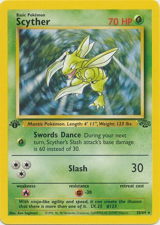 Scyther - 26/64 (JU) Rare - Near Mint 1st Edition