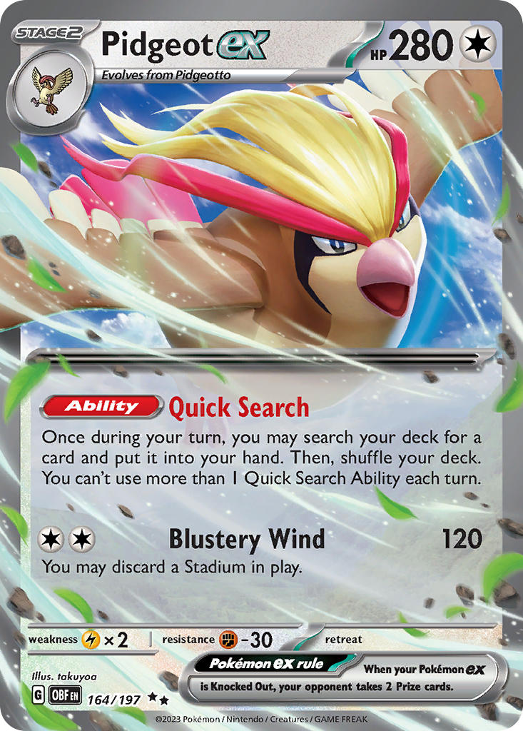 Pidgeot ex - 164/197 (OBF) Double Rare - Near Mint Holofoil