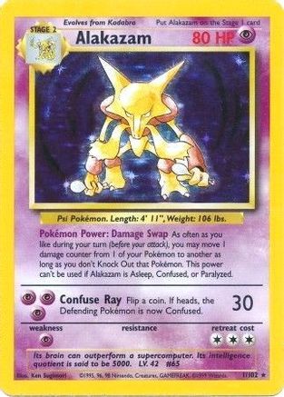 Alakazam - 001/102 (BSS) Holo Rare - Damaged Unlimited Holofoil