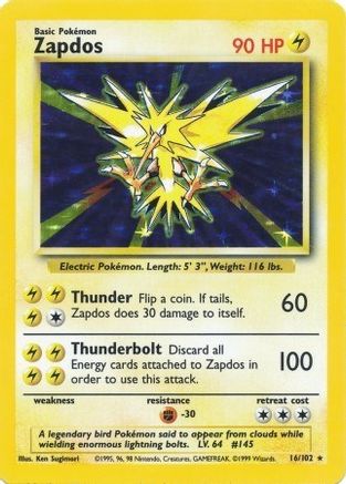 Zapdos - 016/102 (BS) Holo Rare - Light Play Holofoil