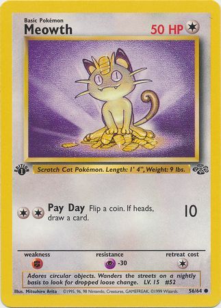 Meowth - 56/64 (JU) Common - Near Mint 1st Edition