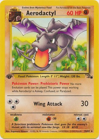 Aerodactyl - 16/62 (FO) Rare - Near Mint 1st Edition