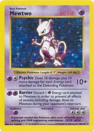 Mewtwo - 010/102 (BSS) Holo Rare - Near Mint Unlimited Holofoil