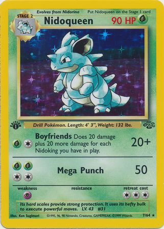 Nidoqueen  - 07/64 (JU) Holo Rare - Near Mint 1st Edition Holofoil