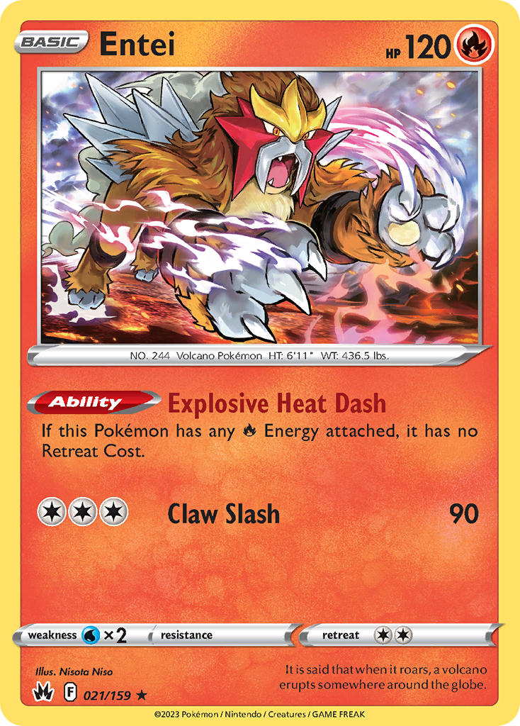 Entei - 021/159 (CRZ) Holo Rare -  Near Mint Holofoil