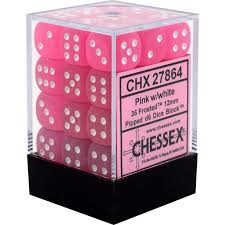 CHX27864: Frosted - 12mm D6 Pink w/white (36)