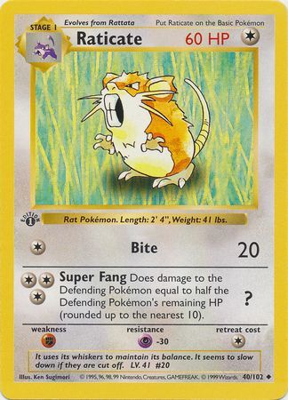 Raticate - 040/102 (BS) 1st Edition Uncommon - Near Mint