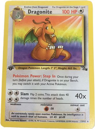 Dragonite  - 19/62 (FO) Rare - Near Mint 1st Edition