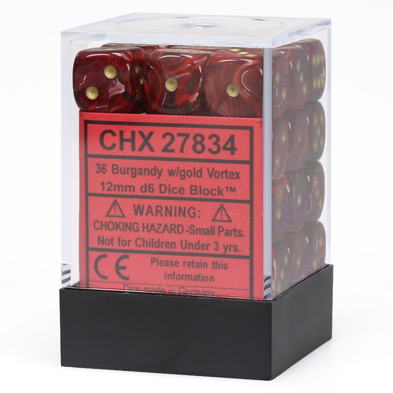 CHX27834: Vortex - 12mm D6 Burgundy/Gold (36)