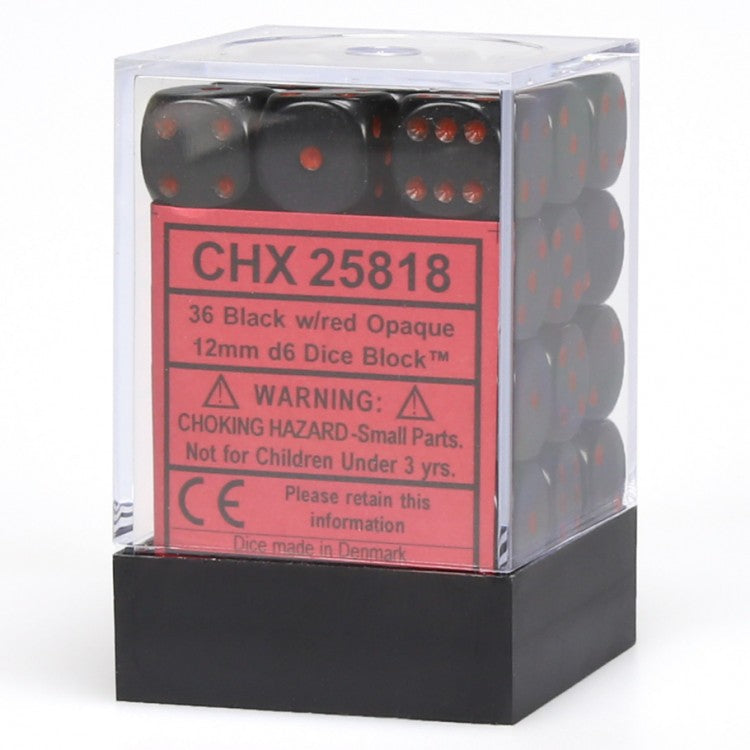 CHX25818: Opaque - 12mm D6 Black w/red (36)