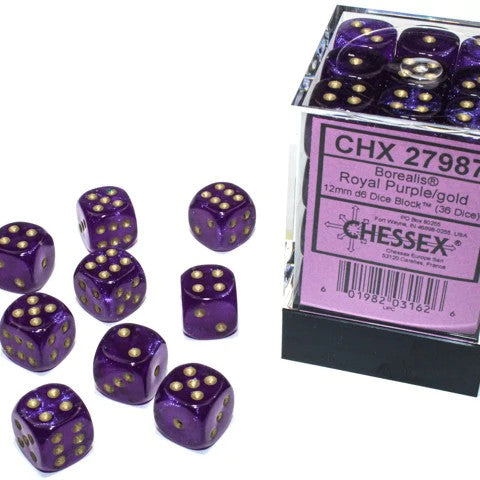 CHX27987: Borealis - 12mm D6 Royal Purple/Gold (Luminary) (36)