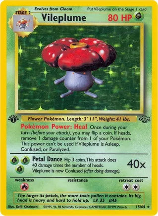 Vileplume - 15/64 (JU) Holo Rare - Near Mint 1st Edition Holofoil