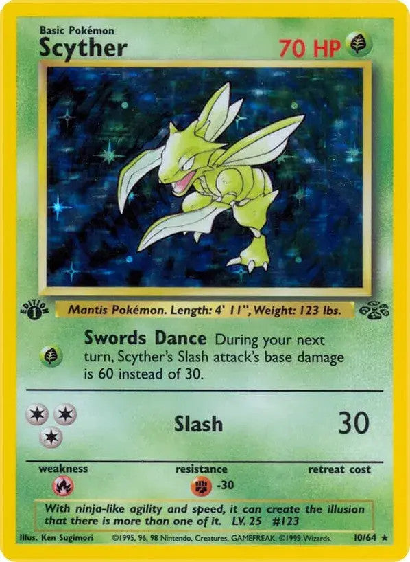 Scyther - 10/64 (JU) Holo Rare - Damaged Unlimited Holofoil