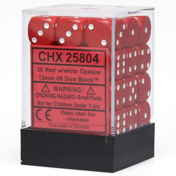 CHX25804: Opaque - 12mm D6 Red w/white (36)