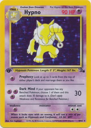 Hypno  - 08/62 (FO) Holo Rare - Near Mint 1st Edition Holofoil