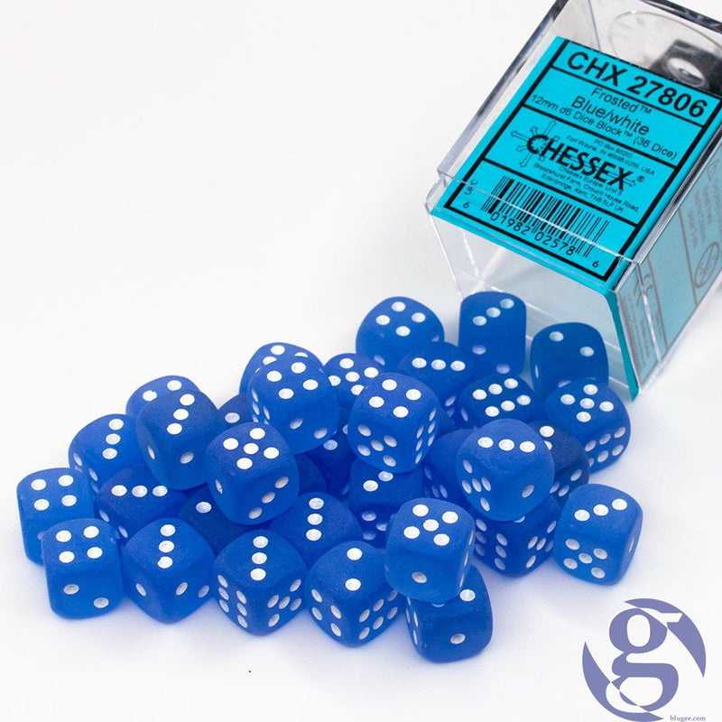 CHX27806: Frosted - 12mm D6 Blue w/white (36)