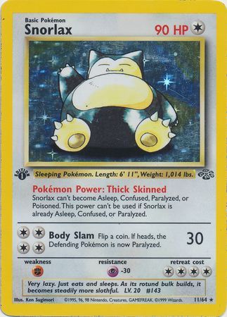 Snorlax  - 11/64 (JU) Holo Rare - Near Mint 1st Edition Holofoil