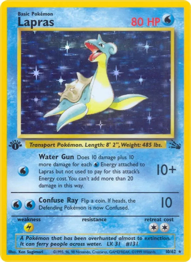 Lapras - 10/62 (FO) Holo Rare - Near Mint Unlimited Holofoil