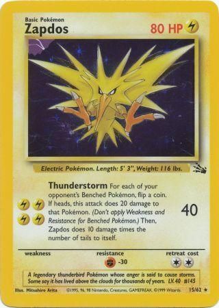 Zapdos  - 15/62 (FO) Holo Rare - Near Mint Unlimited Holofoil