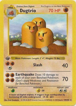 Dugtrio - 019/102 (BS) 1st Edition Rare - Near Mint