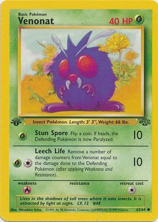 Venonat - 63/64 (JU) Common - Near Mint 1st Edition