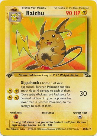 Raichu - 29/62 (FO) Rare - Near Mint 1st Edition