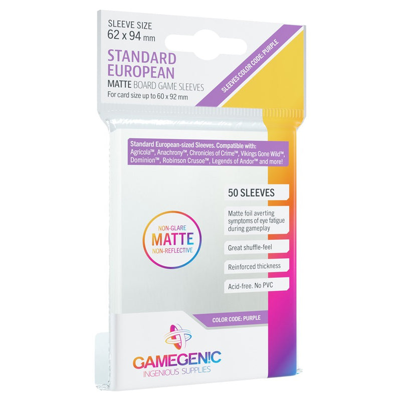 GameGenic: Matte Board Game Sleeves - Standard European (Purple 50ct)