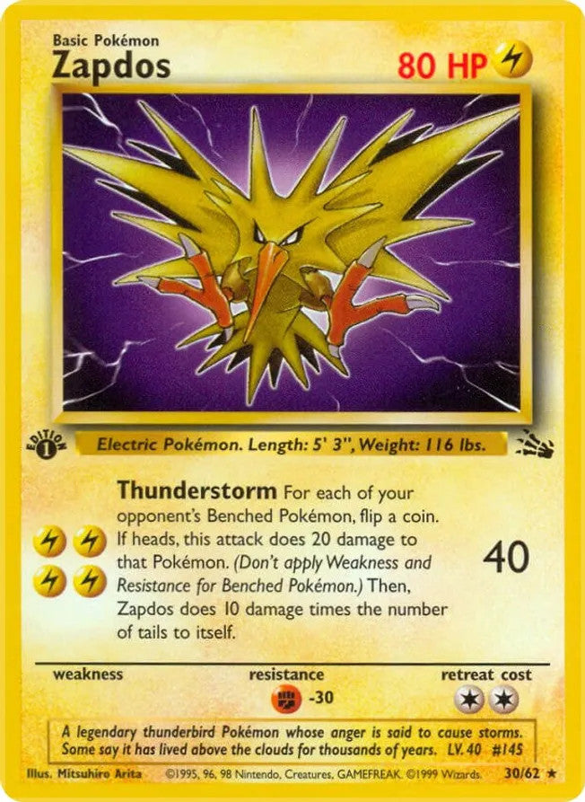 Zapdos  - 30/62 (FO) Rare - Near Mint 1st Edition