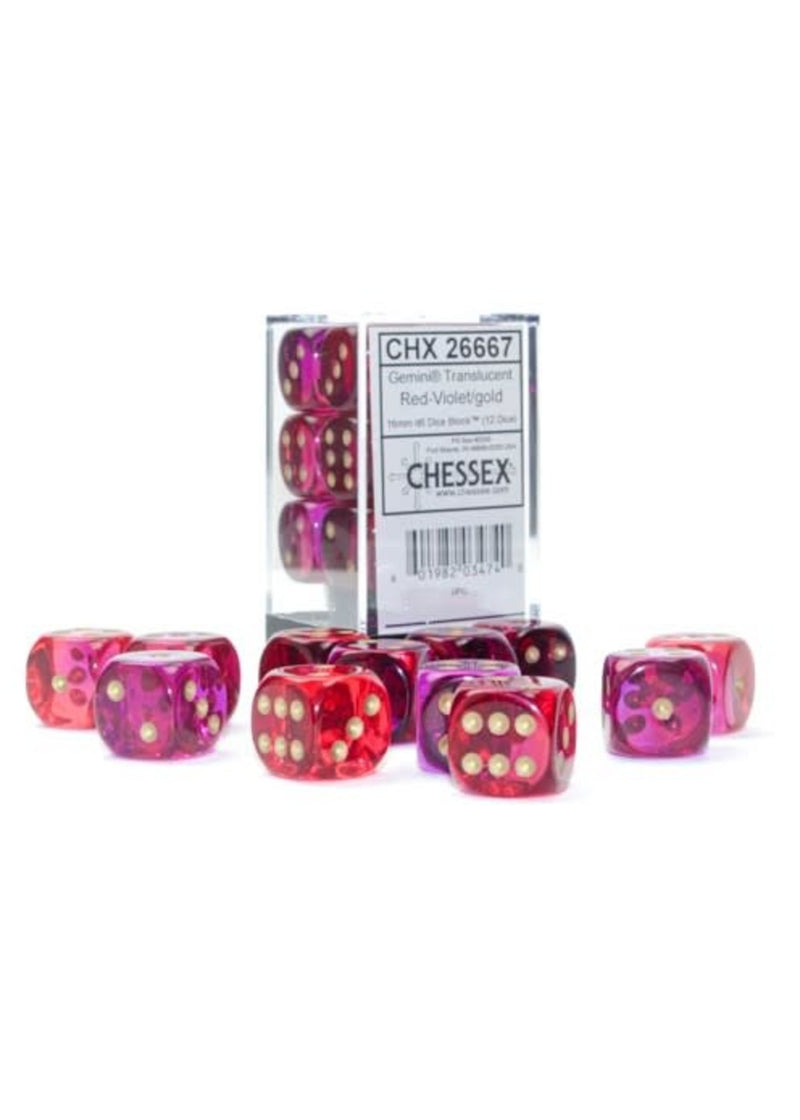 CHX26667: Gemini - 16mm D6 Translucent Red-Violet w/gold (12)