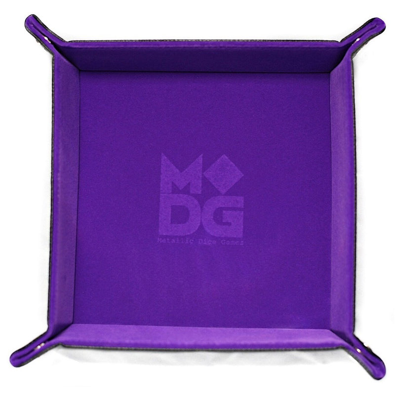 MDG: Folding Velvet Dice Tray With Leather Backing - 10x10 Purple